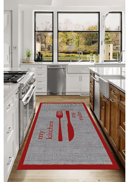 Dijital Baskı Çatal Bıçak Motifli Yıkanabilir Kaymaz Yolluk Salon Mutfak Halısı, Mutfak-69-Kırmızı, fırsatları