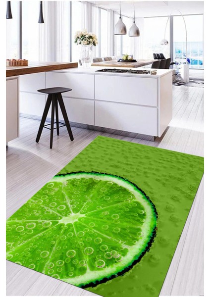 Baskılı Misket Limon Desenli Yıkanabilir Kaymaz Yolluk Salon Mutfak Halısı, Mutfak-63-Yeşil, fiyatları