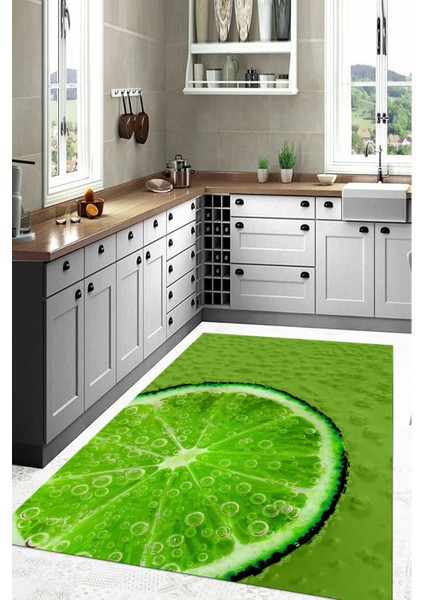 Baskılı Misket Limon Desenli Yıkanabilir Kaymaz Yolluk Salon Mutfak Halısı, Mutfak-63-Yeşil, modelleri
