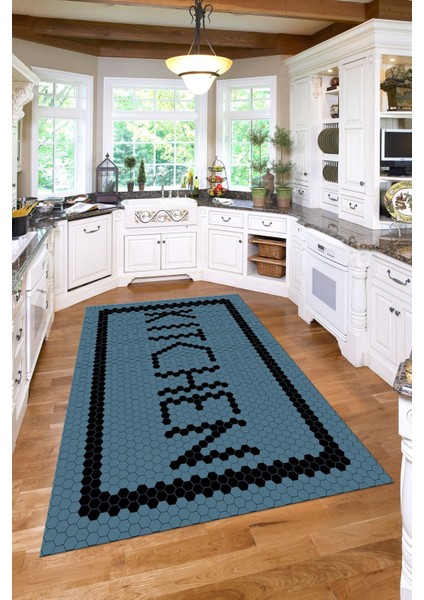 Baskılı Modern Kitchen Yazı Desen Yıkanabilir Kaymaz Yolluk Salon Mutfak Halısı, Mutfak-75-Turkuaz, fiyatları