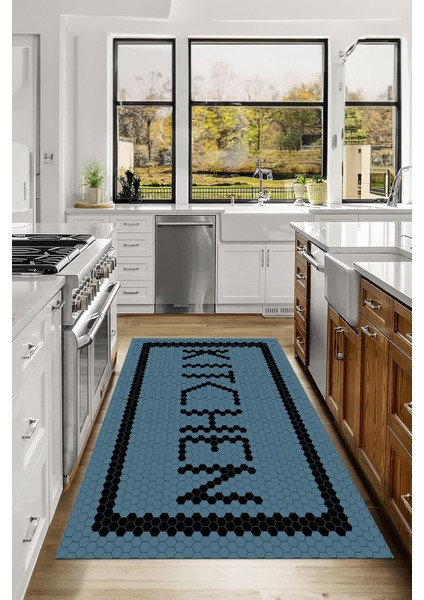 Baskılı Modern Kitchen Yazı Desen Yıkanabilir Kaymaz Yolluk Salon Mutfak Halısı, Mutfak-75-Turkuaz, modelleri