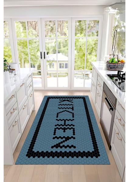 Baskılı Modern Kitchen Yazı Desen Yıkanabilir Kaymaz Yolluk Salon Mutfak Halısı, Mutfak-75-Turkuaz, fırsatları
