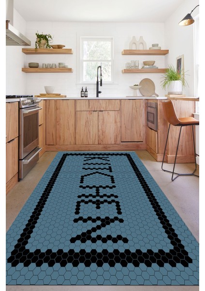 Baskılı Modern Kitchen Yazı Desen Yıkanabilir Kaymaz Yolluk Salon Mutfak Halısı, Mutfak-75-Turkuaz, indirimleri