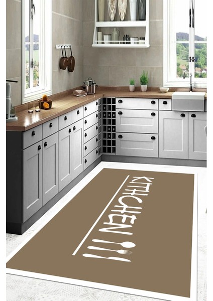 Baskılı Modern Kitchen Yazılı Yıkanabilir Kaymaz Yolluk Salon Mutfak Halısı, Mutfak-67-Bej, modelleri