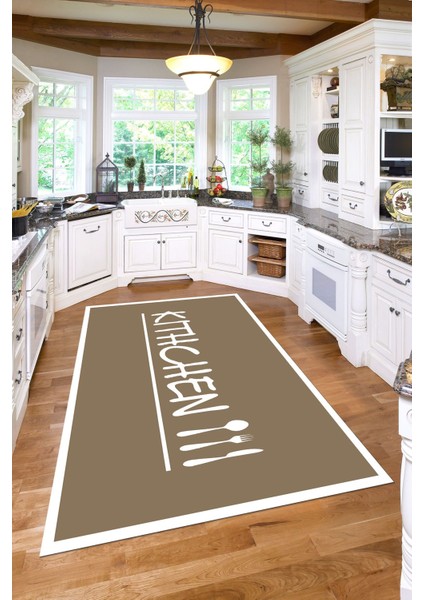 Baskılı Modern Kitchen Yazılı Yıkanabilir Kaymaz Yolluk Salon Mutfak Halısı, Mutfak-67-Bej, fırsatları