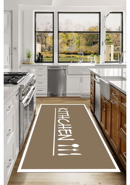 Baskılı Modern Kitchen Yazılı Yıkanabilir Kaymaz Yolluk Salon Mutfak Halısı, Mutfak-67-Bej, indirimleri