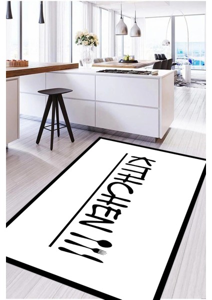 Baskılı Modern Kitchen Yazılı Yıkanabilir Kaymaz Yolluk Salon Mutfak Halısı, Mutfak-67-Beyaz, fiyatları