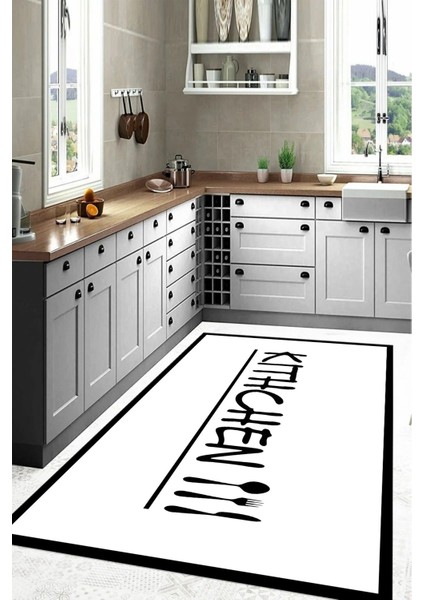 Baskılı Modern Kitchen Yazılı Yıkanabilir Kaymaz Yolluk Salon Mutfak Halısı, Mutfak-67-Beyaz, modelleri