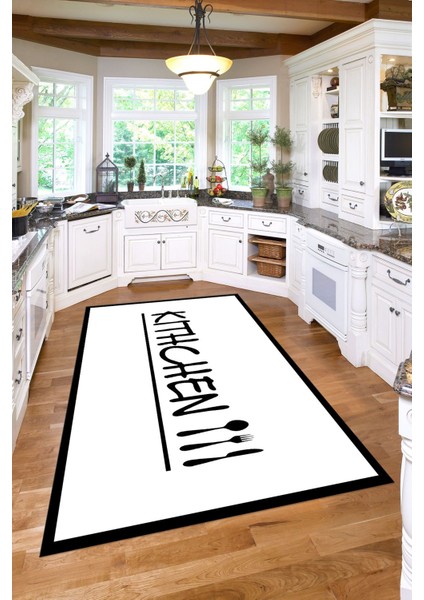 Baskılı Modern Kitchen Yazılı Yıkanabilir Kaymaz Yolluk Salon Mutfak Halısı, Mutfak-67-Beyaz, fırsatları
