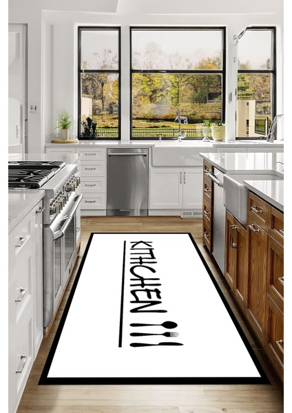Baskılı Modern Kitchen Yazılı Yıkanabilir Kaymaz Yolluk Salon Mutfak Halısı, Mutfak-67-Beyaz, indirimleri