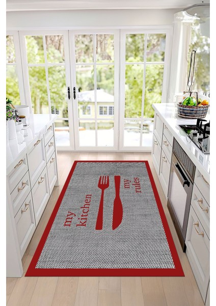 Dijital Baskı Çatal Bıçak Motifli Yıkanabilir Kaymaz Yolluk Salon Mutfak Halısı, Mutfak-69-Kırmızı, indirimleri
