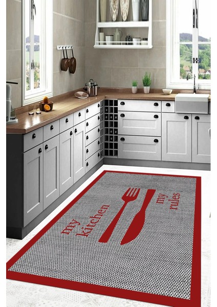 Dijital Baskı Çatal Bıçak Motifli Yıkanabilir Kaymaz Yolluk Salon Mutfak Halısı, Mutfak-69-Kırmızı, fiyatları