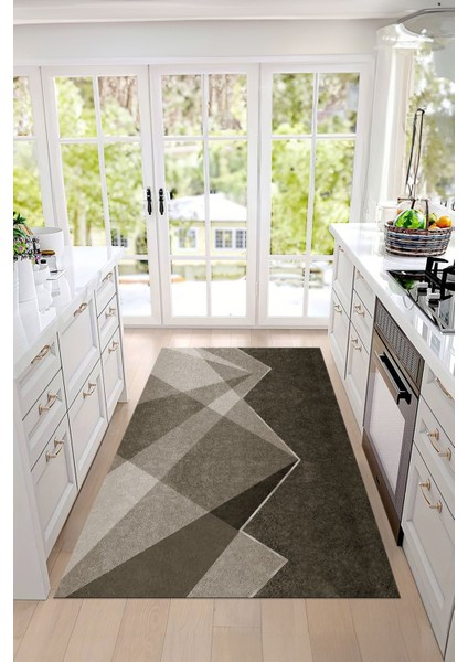 Dijital Baskılı Sade Dekoratif Yıkanabilir Kaymaz Yolluk Salon Mutfak Halısı, Mutfak-97-Bej,