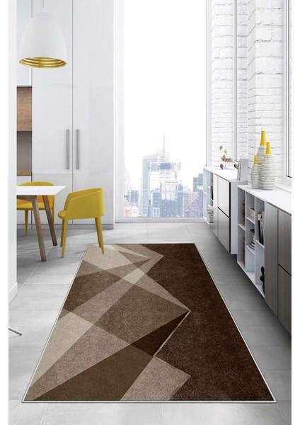 Dijital Baskılı Sade Dekoratif Yıkanabilir Kaymaz Yolluk Salon Mutfak Halısı, Mutfak-97-Kahve, fırsatları