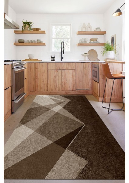 Dijital Baskılı Sade Dekoratif Yıkanabilir Kaymaz Yolluk Salon Mutfak Halısı, Mutfak-97-Kahve, fiyatları