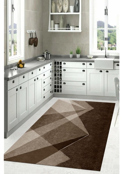 Dijital Baskılı Sade Dekoratif Yıkanabilir Kaymaz Yolluk Salon Mutfak Halısı, Mutfak-97-Kahve, modelleri