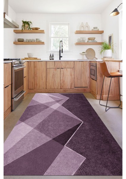Dijital Baskılı Sade Dekoratif Yıkanabilir Kaymaz Yolluk Salon Mutfak Halısı, Mutfak-97-Lila, fiyatları