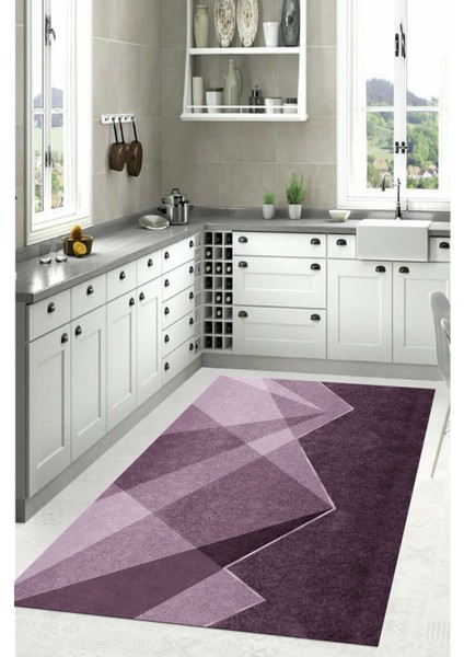 Dijital Baskılı Sade Dekoratif Yıkanabilir Kaymaz Yolluk Salon Mutfak Halısı, Mutfak-97-Lila, modelleri