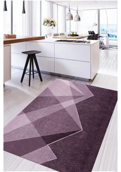Dijital Baskılı Sade Dekoratif Yıkanabilir Kaymaz Yolluk Salon Mutfak Halısı, Mutfak-97-Lila, indirimleri