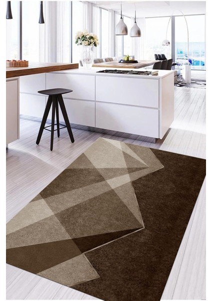 Dijital Baskılı Sade Dekoratif Yıkanabilir Kaymaz Yolluk Salon Mutfak Halısı, Mutfak-97-Kahve, indirimleri