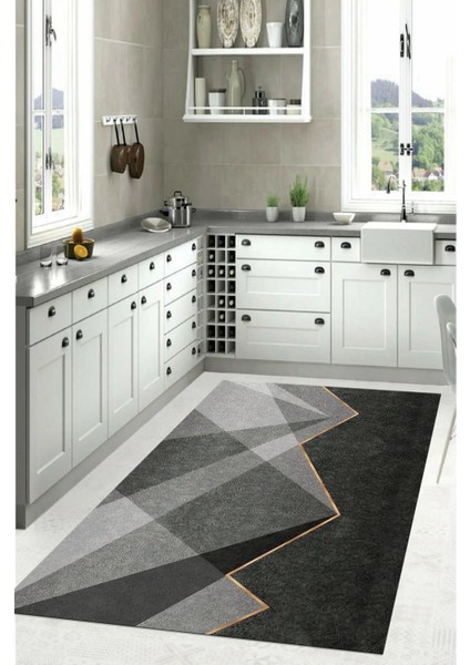 Dijital Baskılı Sade Dekoratif Yıkanabilir Kaymaz Yolluk Salon Mutfak Halısı, Mutfak-97-Gri, modelleri