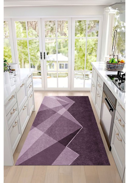 Dijital Baskılı Sade Dekoratif Yıkanabilir Kaymaz Yolluk Salon Mutfak Halısı, Mutfak-97-Lila,