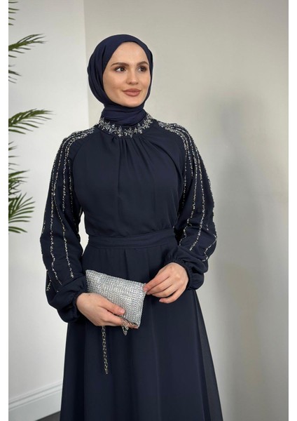 Jayla Kolları Taşlı Abiye Lacivert fiyatları