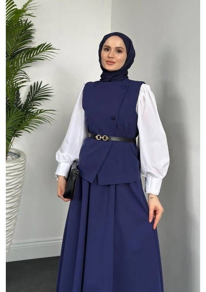 Armando Kemerli Yelek Etek Takım Lacivert modelleri