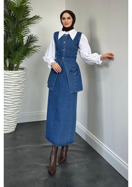 Sofia Etekli Denim Takım Mavi