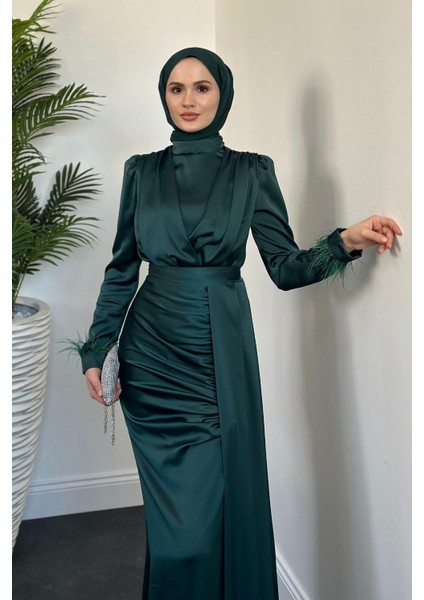 Mirabel Büzgülü Saten Zümrüt modelleri