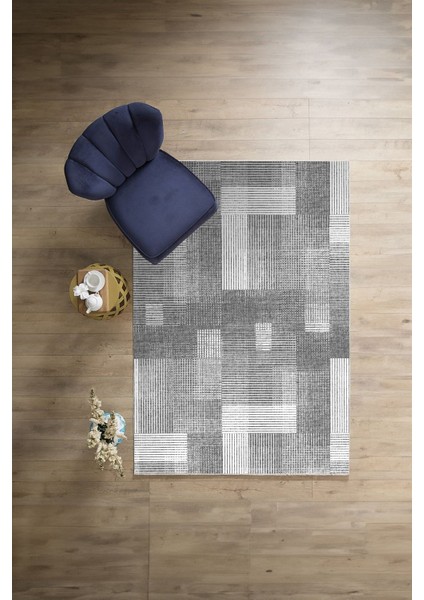 Baskılı Patchwork Çizgili Model Yıkanabilir Kaymaz Yolluk Mutfak Salon Halısı, Patchwork-33-Gri,