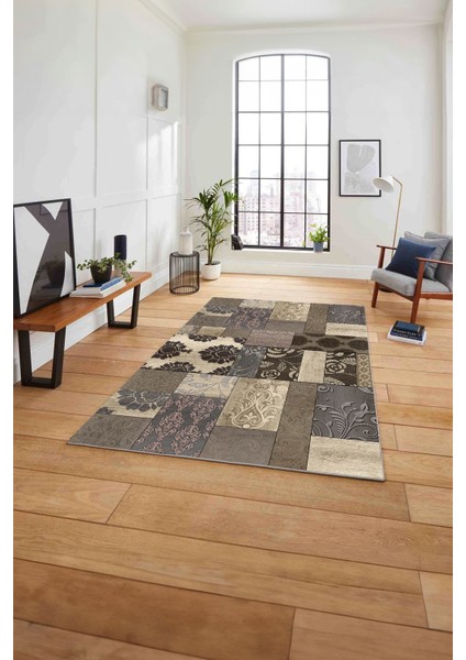 Baskılı Patchwork Çiçek Motifli Yıkanabilir Kaymaz Yolluk Mutfak Salon Halısı, Patchwork-34-Bej, fırsatları