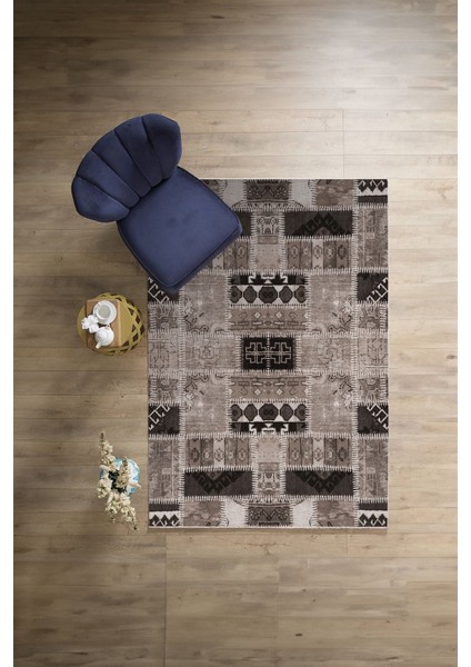 Baskılı Patchwork Etnik Model Yıkanabilir Kaymaz Yolluk Mutfak Salon Halısı, Patchwork-23-Vizon, modelleri
