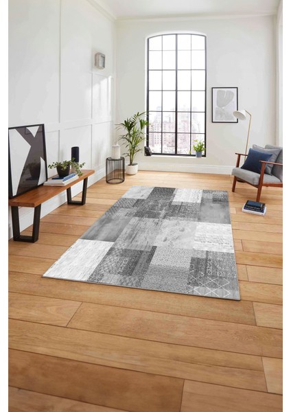Baskılı Patchwork Dekoratif Yıkanabilir Kaymaz Yolluk Mutfak Salon Halısı, Patchwork-36-Gri, fırsatları