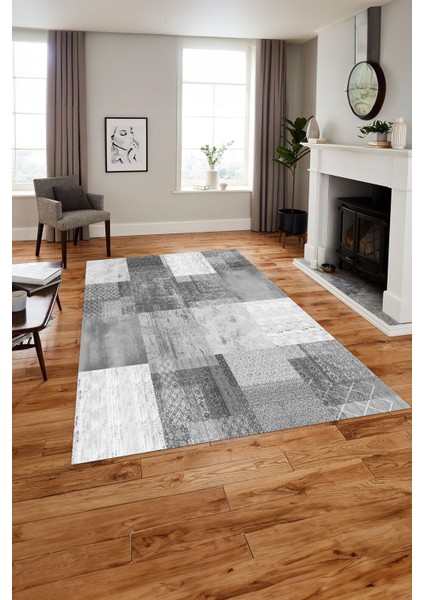 Baskılı Patchwork Dekoratif Yıkanabilir Kaymaz Yolluk Mutfak Salon Halısı, Patchwork-36-Gri, indirimleri