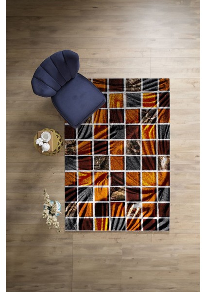 Baskılı Patchwork Leopar Desen Yıkanabilir Kaymaz Yolluk Mutfak Salon Halısı, Patchwork-24-Turuncu, modelleri