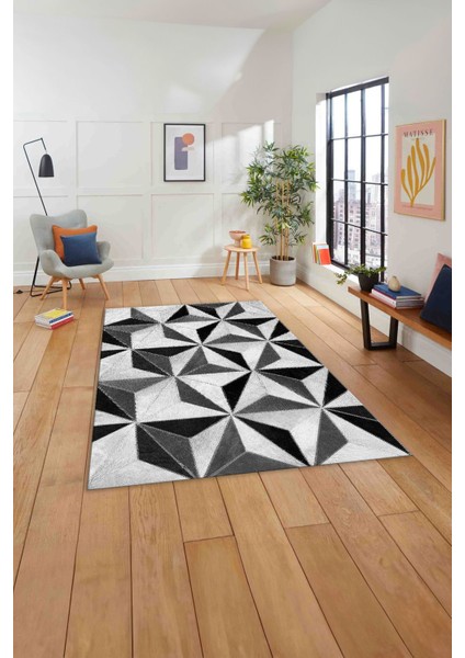 Baskılı Patchwork Geometrik Yıkanabilir Kaymaz Yolluk Mutfak Salon Halısı, Patchwork-38-Gri,