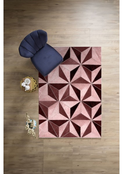 Baskılı Patchwork Geometrik Yıkanabilir Kaymaz Yolluk Mutfak Salon Halısı, Patchwork-38-Bordo,