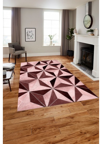 Baskılı Patchwork Geometrik Yıkanabilir Kaymaz Yolluk Mutfak Salon Halısı, Patchwork-38-Bordo,