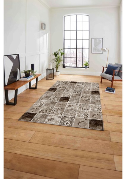 Baskılı Patchwork Akrilik Desenli Yıkanabilir Kaymaz Yolluk Mutfak Salon Halısı, Patchwork-28-Kahve, fırsatları