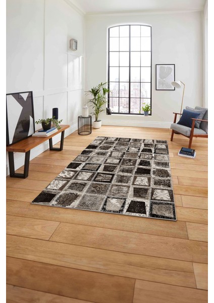Baskılı Patchwork Yama Modeli Yıkanabilir Kaymaz Yolluk Mutfak Salon Halısı, Patchwork-26-Kahve,