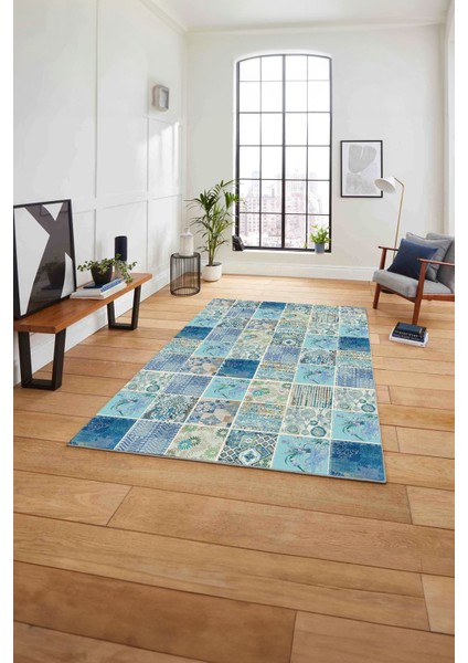 Baskılı Patchwork Akrilik Desenli Yıkanabilir Kaymaz Yolluk Mutfak Salon Halısı, Patchwork-28-Mavi, fırsatları