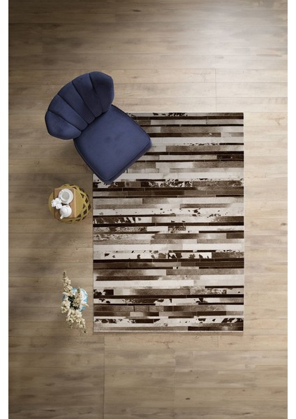 Baskılı Patchwork Post Motifli Yıkanabilir Kaymaz Yolluk Mutfak Salon Halısı, Patchwork-37-Kahve,