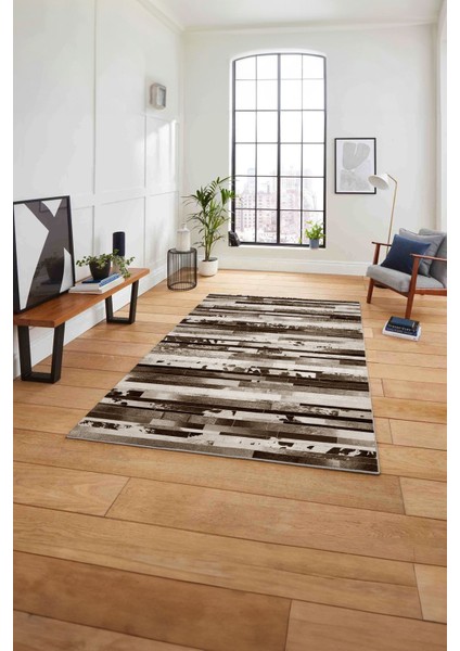 Baskılı Patchwork Post Motifli Yıkanabilir Kaymaz Yolluk Mutfak Salon Halısı, Patchwork-37-Kahve,