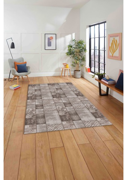 Baskılı Patchwork Klasik Desen Yıkanabilir Kaymaz Yolluk Mutfak Salon Halısı, Patchwork-27-Vizon,