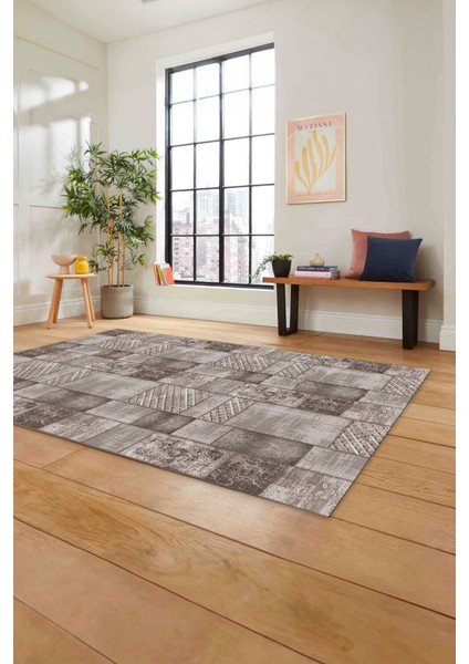 Baskılı Patchwork Klasik Desen Yıkanabilir Kaymaz Yolluk Mutfak Salon Halısı, Patchwork-27-Vizon,