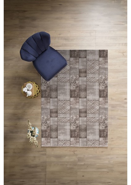 Baskılı Patchwork Klasik Desen Yıkanabilir Kaymaz Yolluk Mutfak Salon Halısı, Patchwork-27-Vizon,