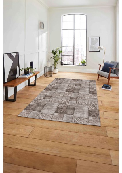 Baskılı Patchwork Klasik Desen Yıkanabilir Kaymaz Yolluk Mutfak Salon Halısı, Patchwork-27-Vizon,