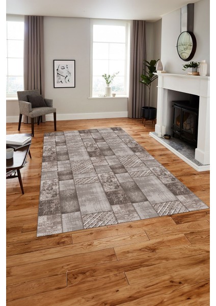 Baskılı Patchwork Klasik Desen Yıkanabilir Kaymaz Yolluk Mutfak Salon Halısı, Patchwork-27-Vizon,