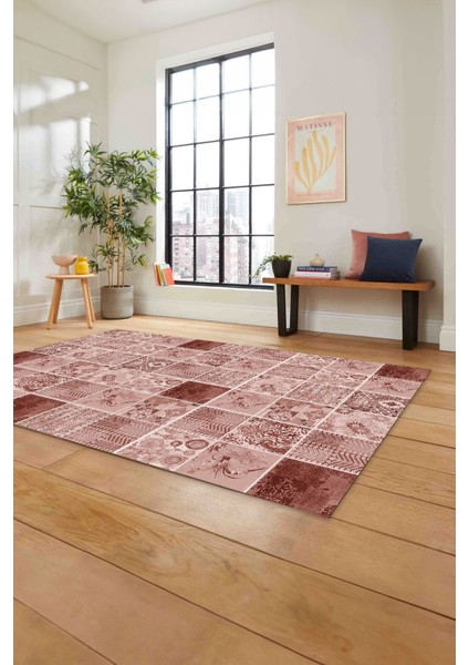 Baskılı Patchwork Akrilik Desenli Yıkanabilir Kaymaz Yolluk Mutfak Salon Halısı, Patchwork-28-Bordo, fiyatları
